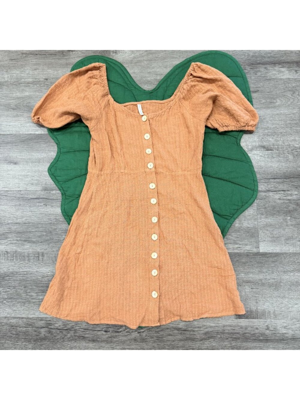 Rylee + Cru Womens Small Terracotta Clay Button Front Short Puff Sleeve Dress